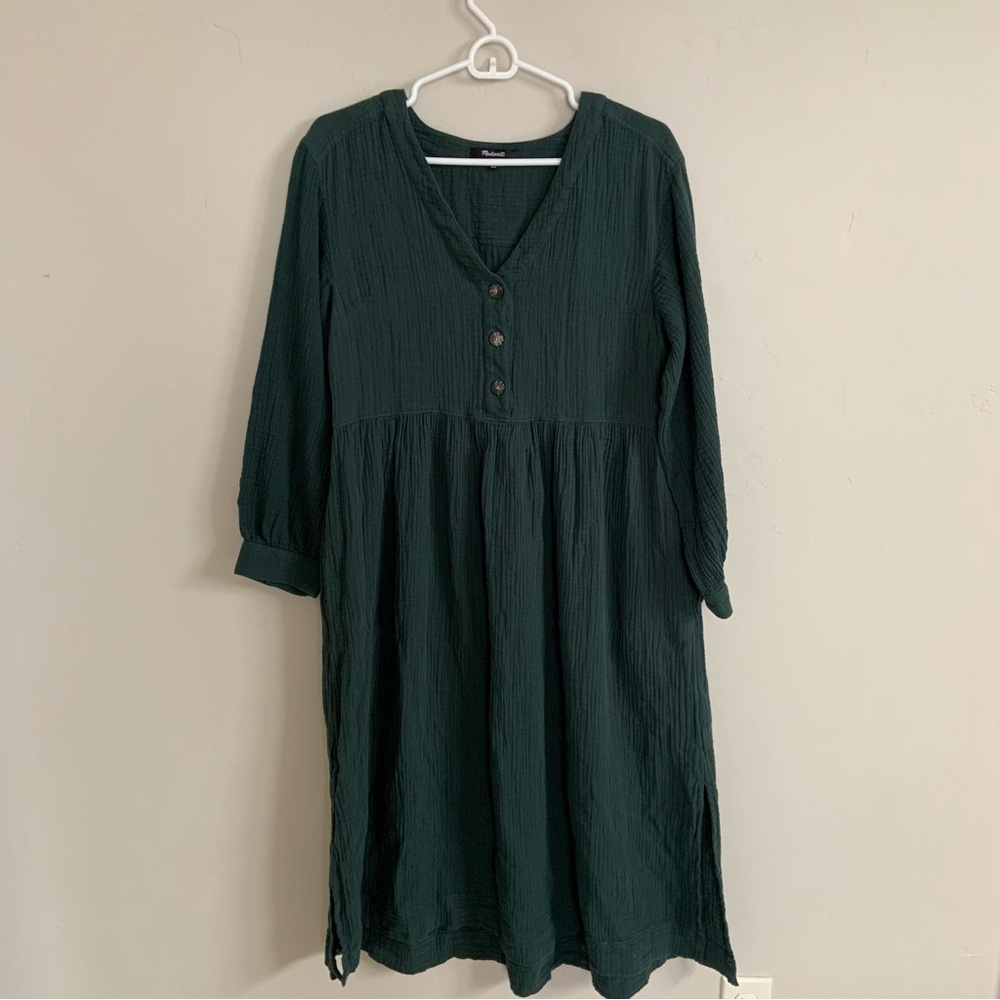 Madewell Capsule Button Front Midi Dress Green Women’s 6 Boho Lagenlook Gauze